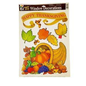 Vintage 90's Window Clings Decorations Happy Thanksgiving Horn of Plenty